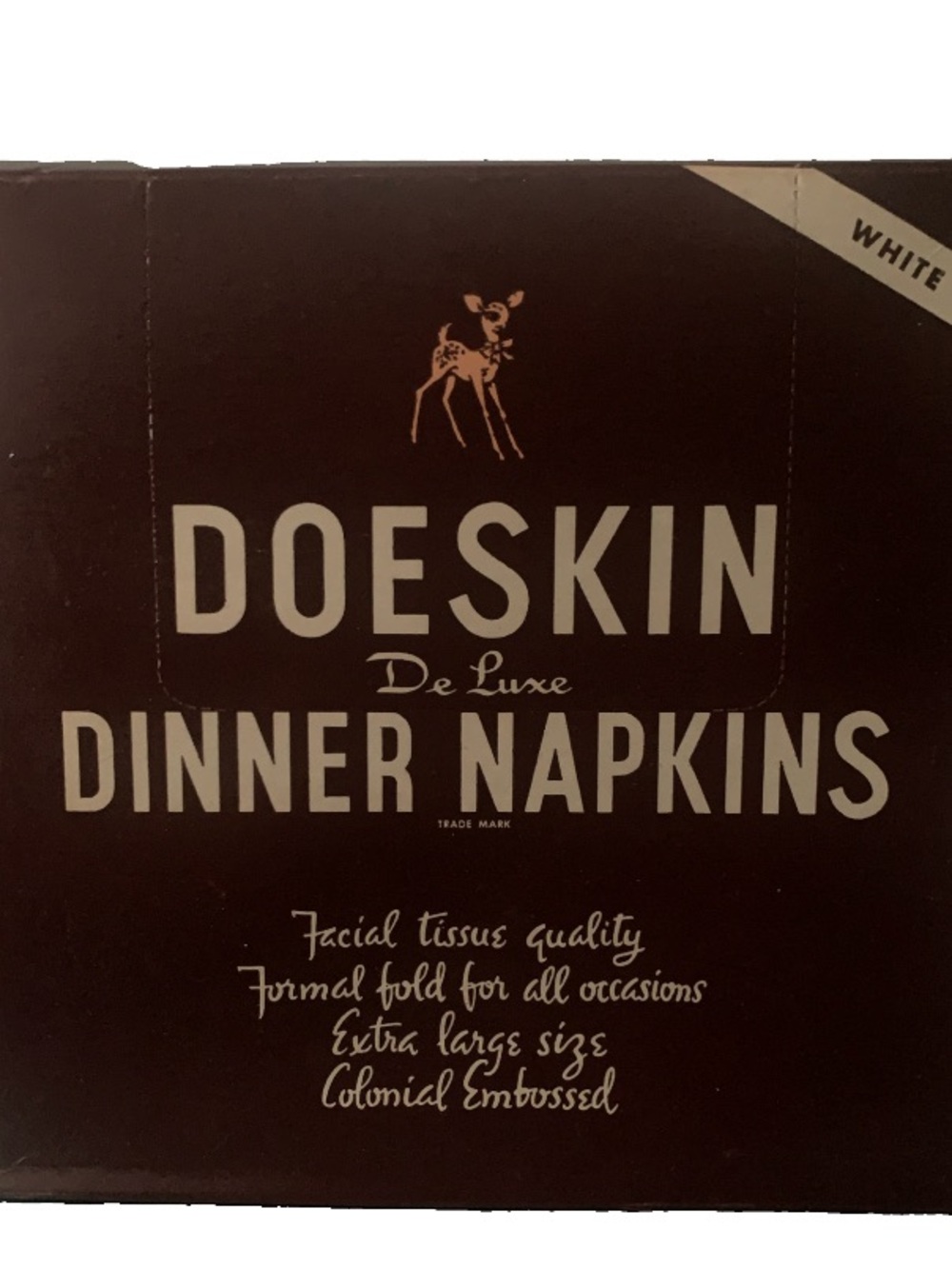 Vintage NOS DoeSkin De Luxe Dinner Napkins Colonial Embossed White Formal Bold